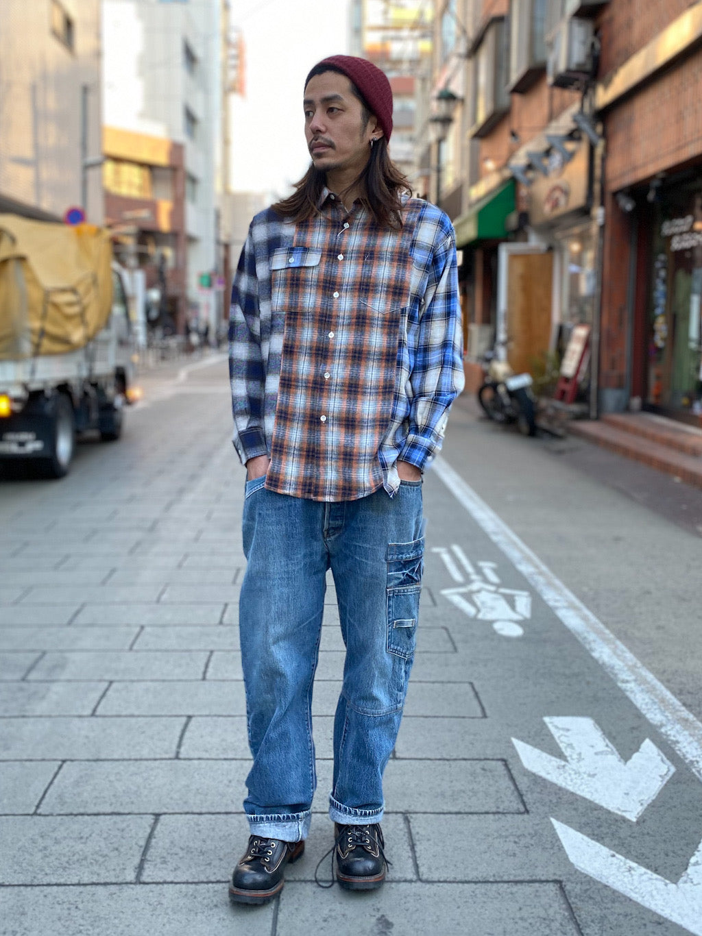 切り替えチェックシャツ