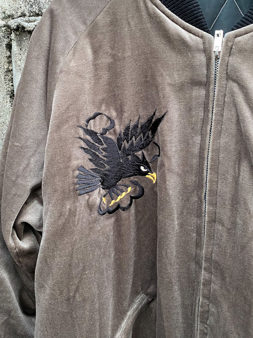 ベロア×キルトサテンスカジャン BLACK EAGLE × JAPAN MAP