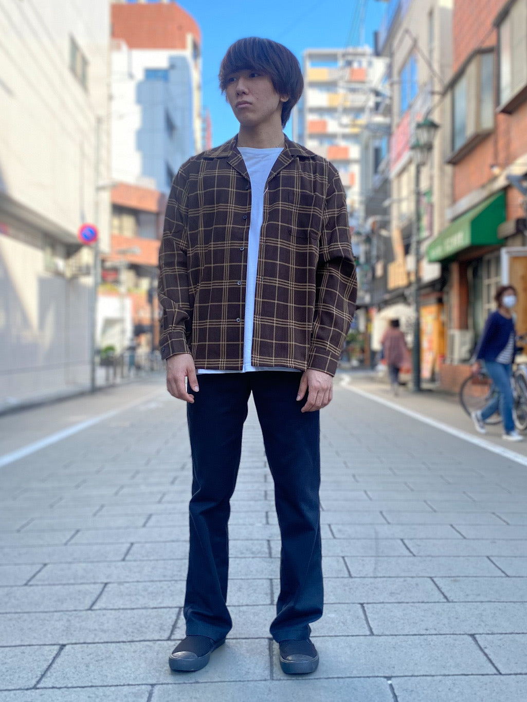 チェックプリントオープンカラーシャツ