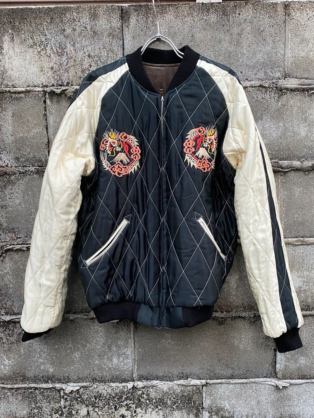 ベロア×キルトサテンスカジャン BLACK EAGLE × JAPAN MAP