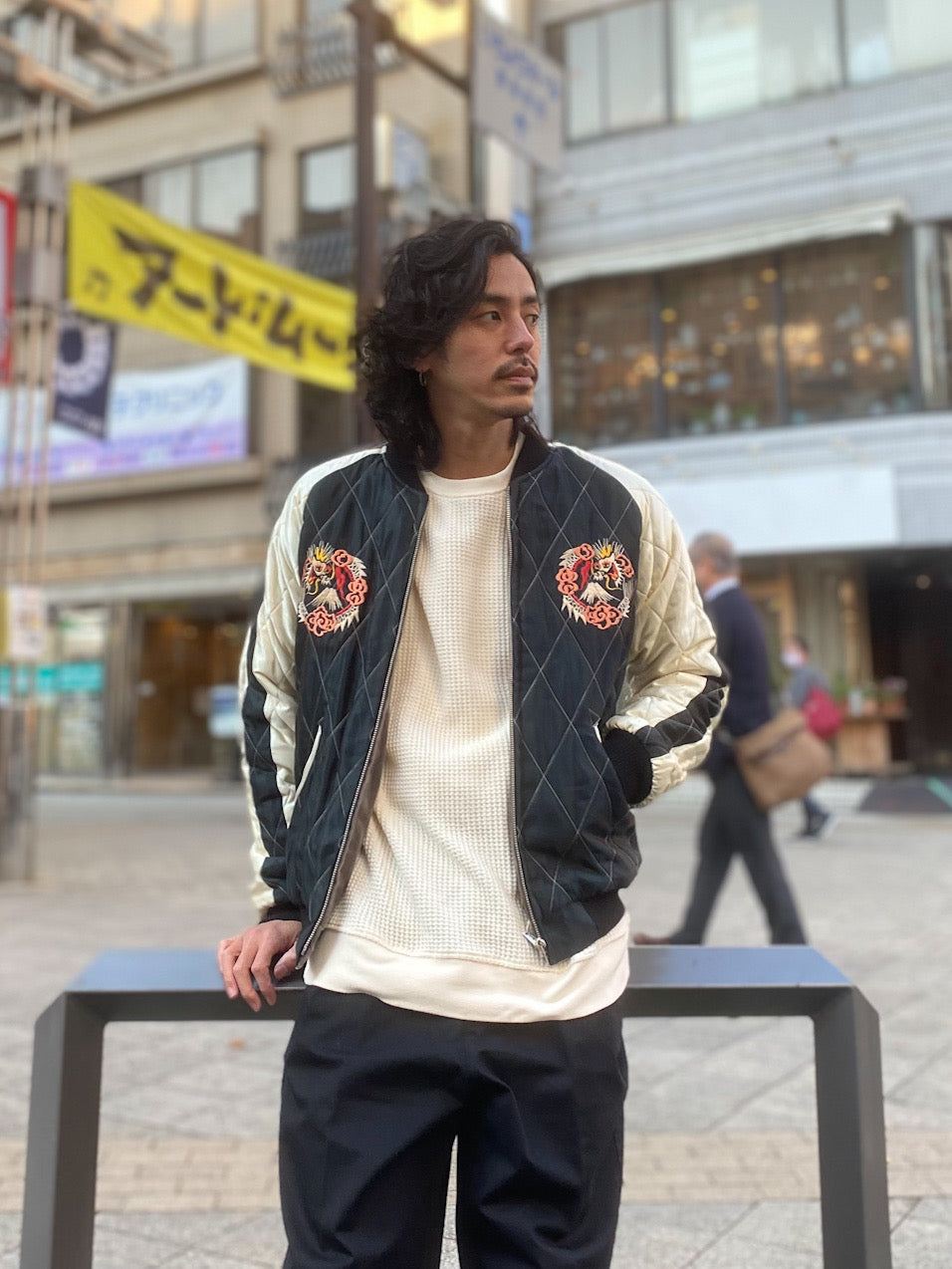 ベロア×キルトサテンスカジャン BLACK EAGLE × JAPAN MAP