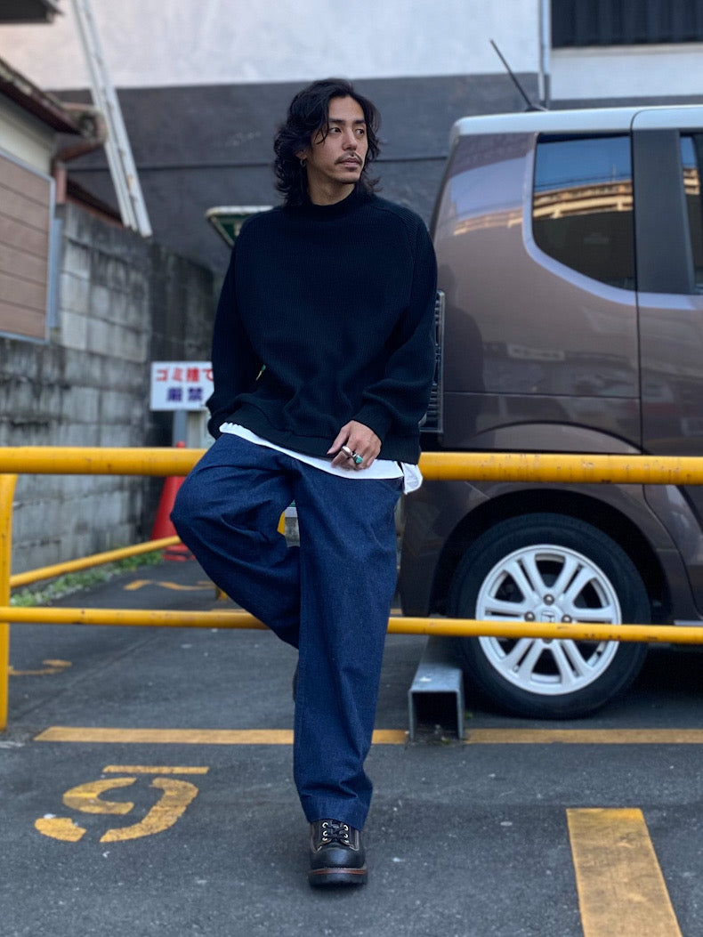 ビッグワッフル サドルショルダー モックネック XL ニットソー