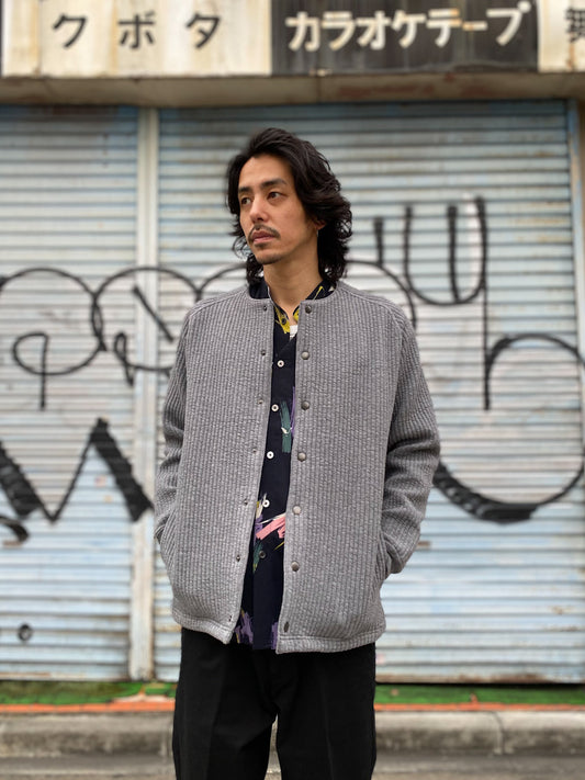 「尾州」ストライプキルト ノーカラー スナップジャケット