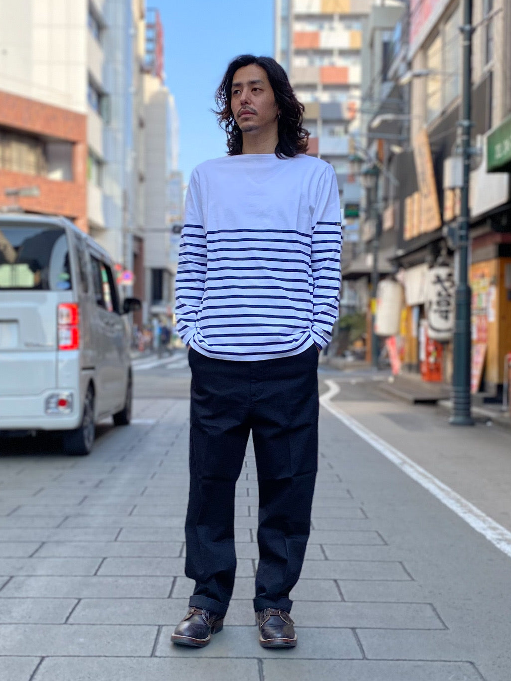 パネルボーダーバスクシャツ