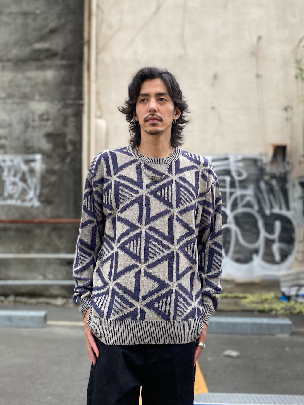 Jacquard knit crewる