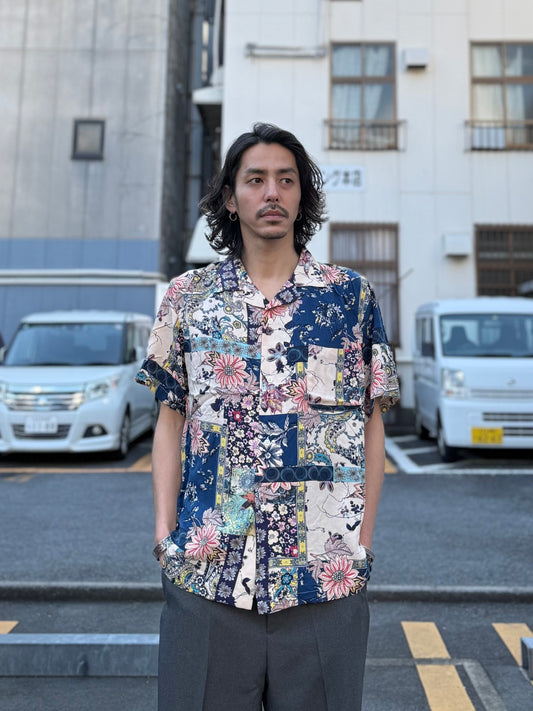 パターンオープンカラーハーフスリーブシャツ