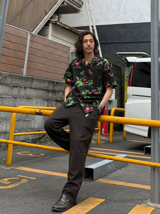 FLAMINGO BLACK HAWAIIAN SHIRT