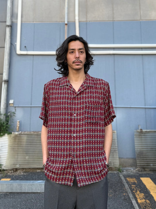 パターンオープンカラーハーフスリーブシャツ