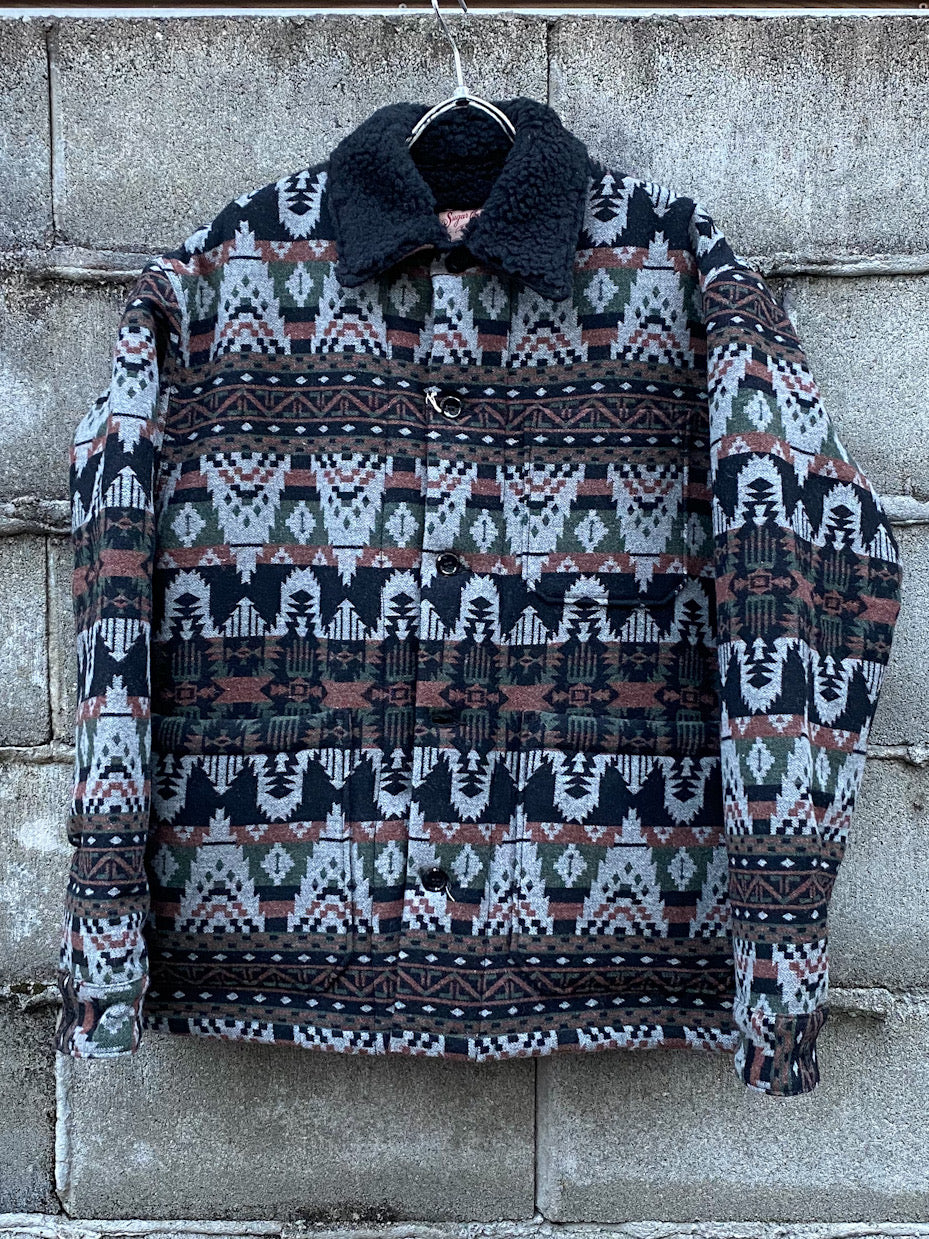 NATIVE AMERICAN WOOL JACQUARD WORK COAT BOA LINING