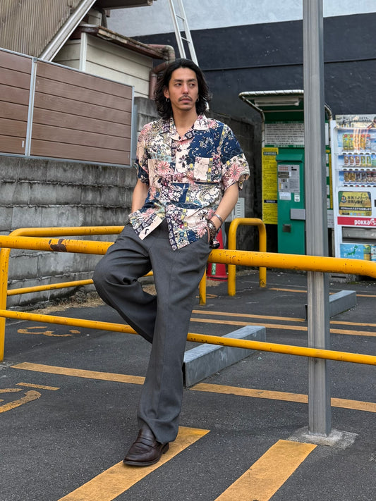 パターンオープンカラーハーフスリーブシャツ