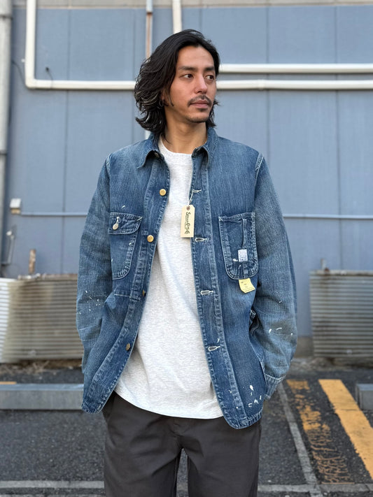 11oz. BLUE DENIM WORK COAT AGED MODEL