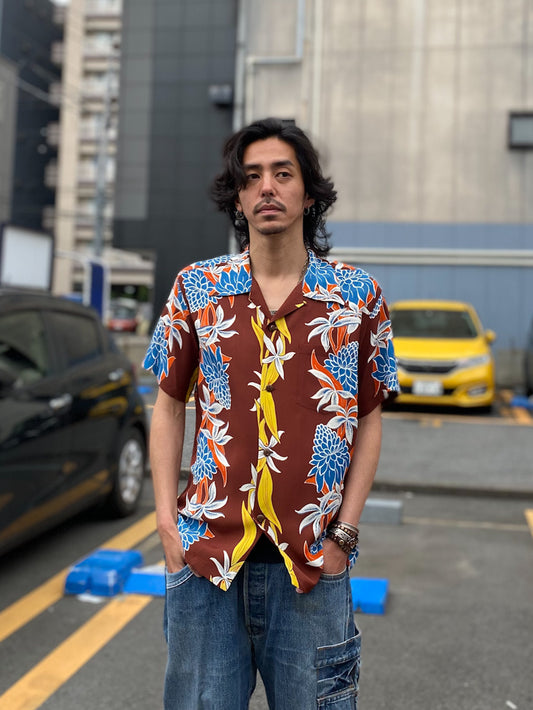 BLOOMS OF TORCH FLOWER” S/S RAYON HAWAIIAN SHIRT